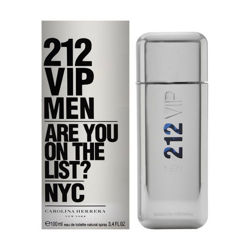 212 VIP Eau De Toilette Spray by Carolina Herrera for Men - Sophisticated and Urban Fragrance with Vibrant Woody, Spicy, and Amber Notes, Iconic Silver Bottle, 100 ml