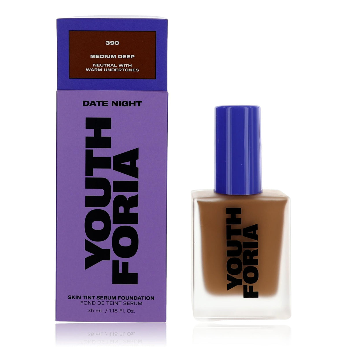 Date Night by Youthforia, 1.18 oz Skin Tint Serum Foundation- 390 Medium Deep