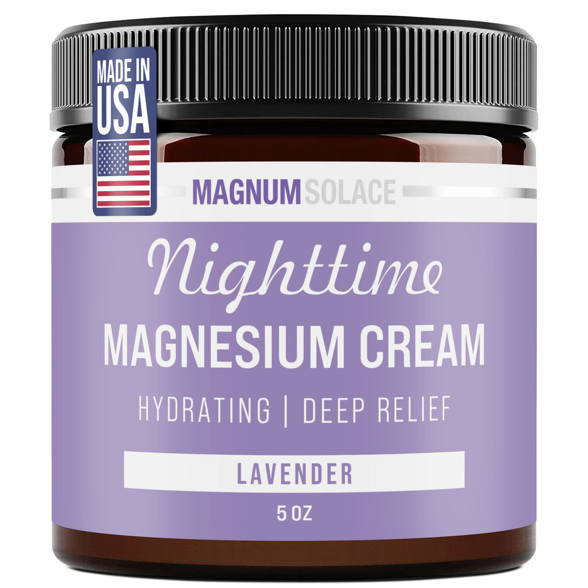 Nighttime Magnesium Cream by Magnum Solace, 5 oz Lotion- Lavender