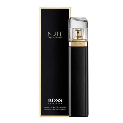 "Boss Nuit" is a feminine perfume by Hugo Boss that enhances your soft refinement and natural charm.  Gentle hints of peach, crisp white flowers, and sensual sandalwood will help you boost your feminine side.  Know this fragrance and fall in love with the scent - a special perfume.
