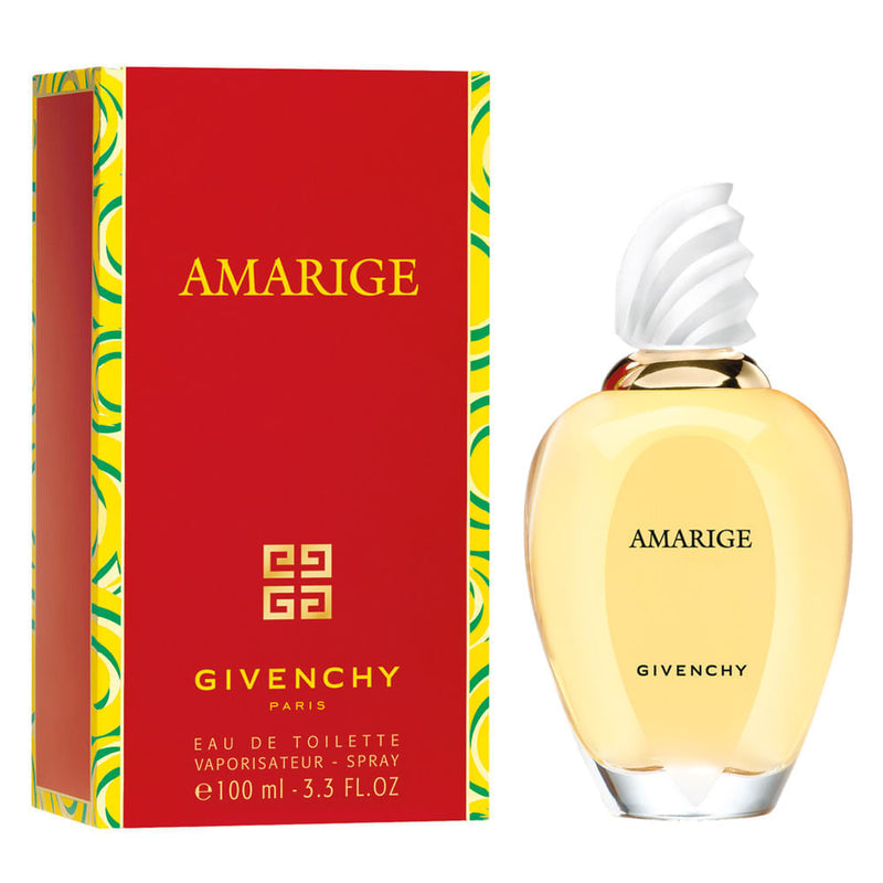 "Amarige," from 1991, is a strong, oriental, flower-patterned scent. This delicate aroma contains a mix of violet, mimosa, mild sweet herbs, and orange blossoms. Escorted by a fruity touch of citrus, melons, peaches, and plums. Know this fragrance and fall in love with the scent. A special perfume.