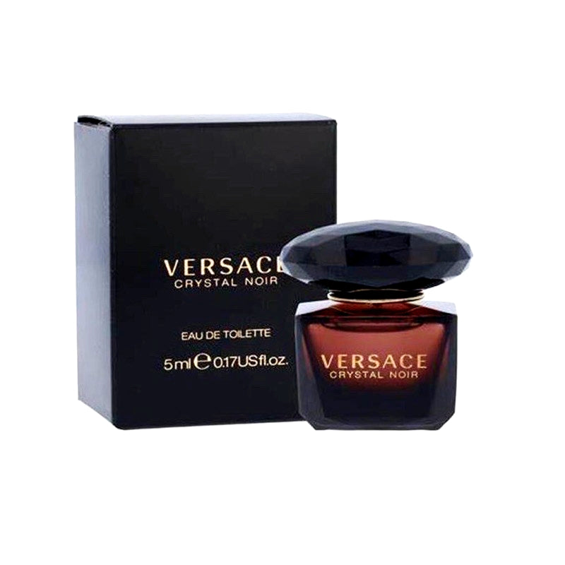 "Crystal Noir" is an alluring, desirable yet lovely feminine fragrance by Versace that blends gardenia, peony, amber, sandalwood, orange blossom. This refined amber-floral perfume can make any lady feel elegant. This is a miniature.  Know this fragrance and fall in love with the scent - a special perfume.