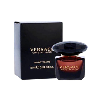 "Crystal Noir" is an alluring, desirable yet lovely feminine fragrance by Versace that blends gardenia, peony, amber, sandalwood, orange blossom. This refined amber-floral perfume can make any lady feel elegant. This is a miniature.  Know this fragrance and fall in love with the scent - a special perfume.