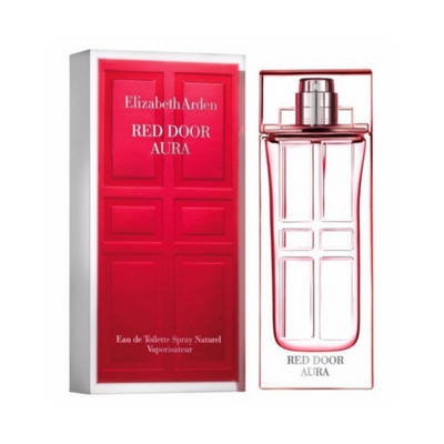 Red Door Aura Perfume by Elizabeth Arden, This luminous and luxurious fragrance was inspired by the original red door fragrance. The top notes include raspberry and italian bergamot. The middle notes consist of rose and jasmine.  Know this fragrance and fall in love with the scent - a special perfume.