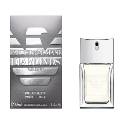 "Emporio Armani Diamonds"  is a forested aromatic fragrance for men launched in 2008. op notes are Bergamot and Guaiac Wood; middle notes are Sichuan Pepper, Cedar, and Vetiver; base notes are Cacao and Amber. Its bottle was conceived by Giorgio Armani himself.  Know this fragrance and fall in love with the scent - a special perfume.